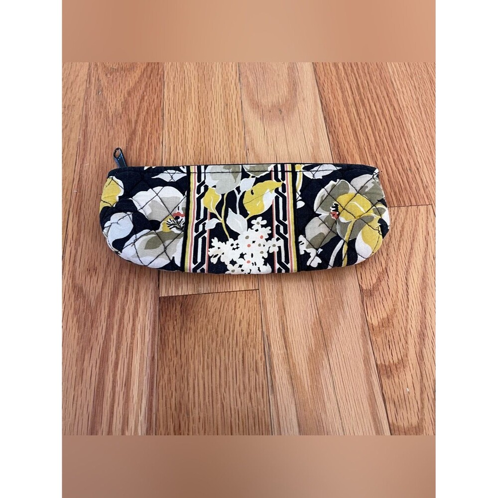 Vera Bradley Pencil Case Small Makeup Bag Black Yellow White Floral
